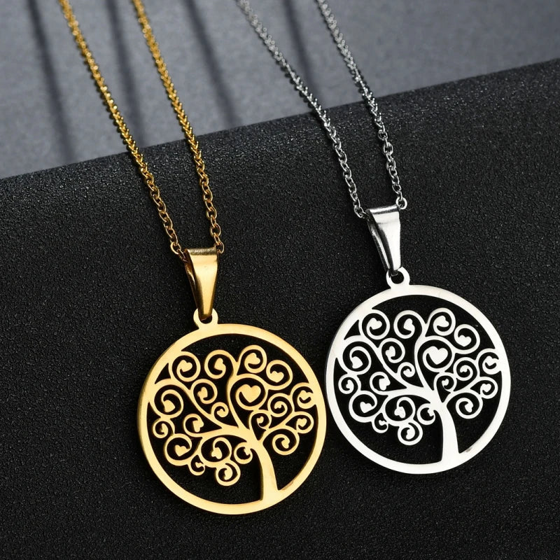 Collier avec Pendentif Rond Arbre de Vie pour Femme argent