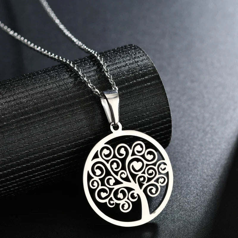 Collier avec Pendentif Rond Arbre de Vie pour Femme argent