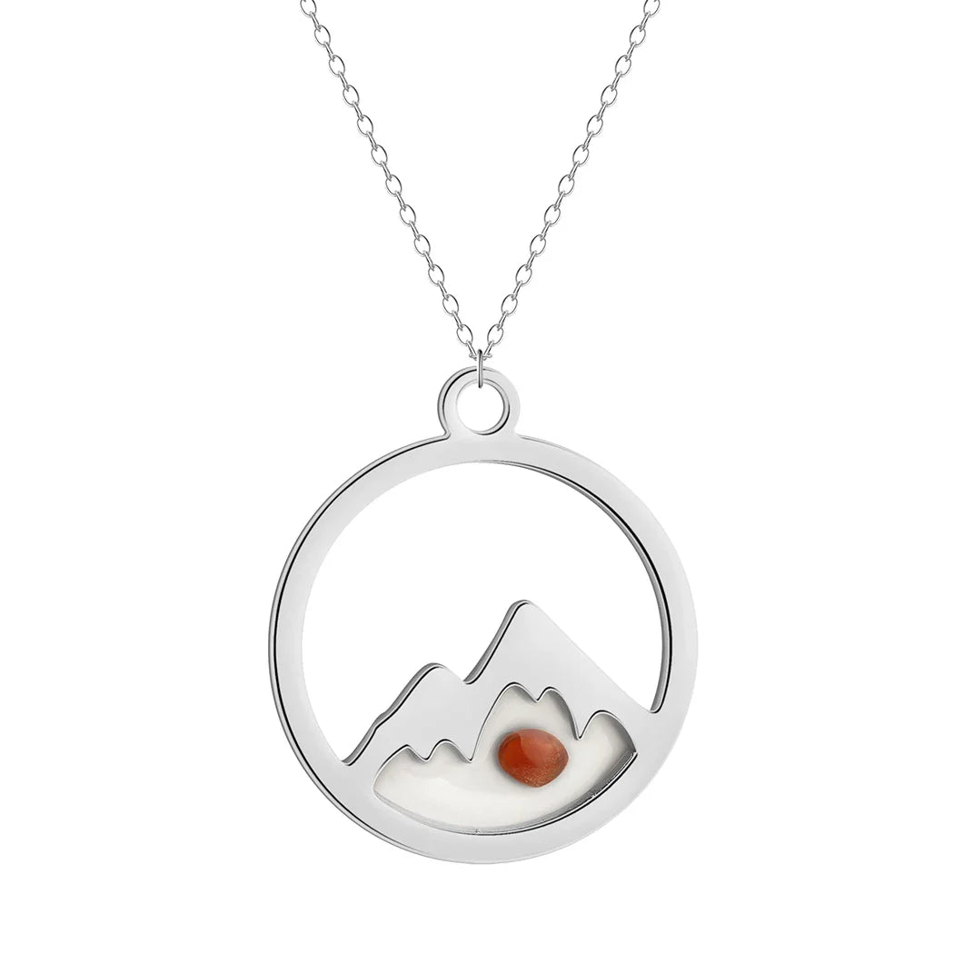 Collier avec Pendentif Rond Montagne et Graine argent