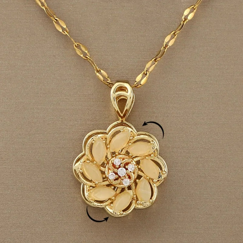 Collier avec Pendentif Rotatif Fleur Anti-Stress