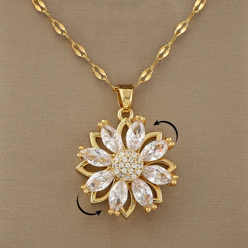 Collier avec Pendentif Rotatif Fleur Anti-Stress pour Femme