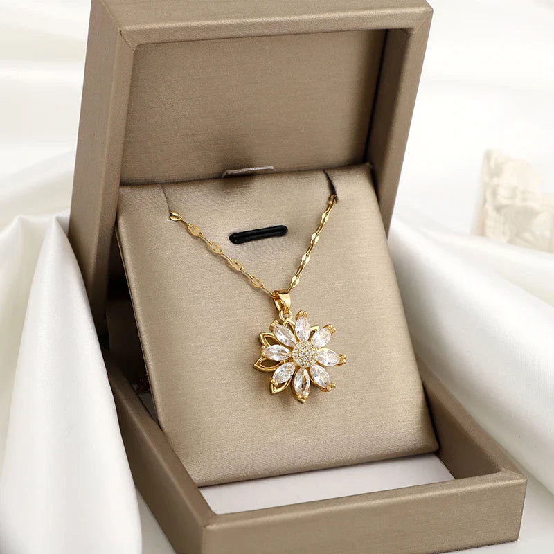 Collier avec Pendentif Rotatif Fleur Anti-Stress pour Femme