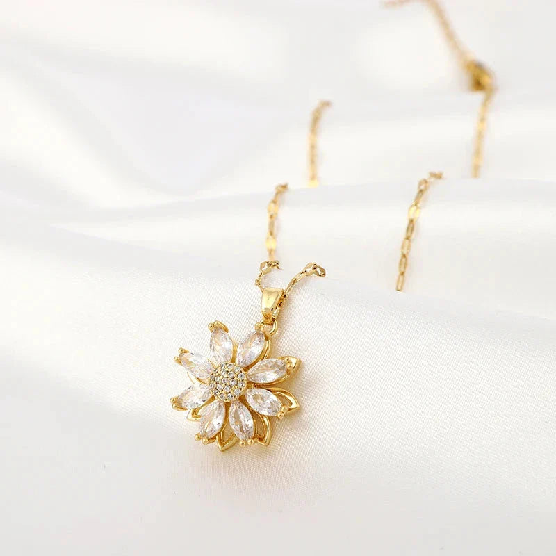 Collier avec Pendentif Rotatif Fleur Anti-Stress pour Femme