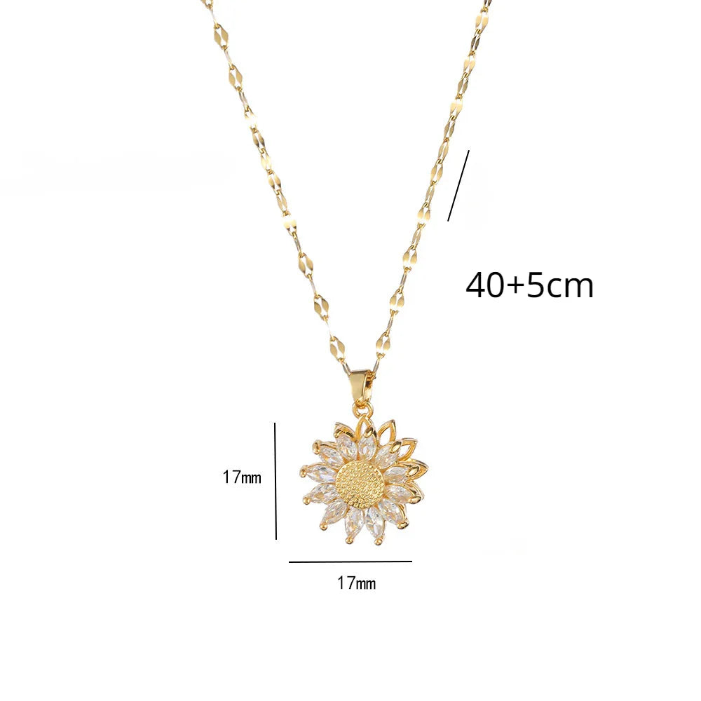 Collier avec Pendentif Rotatif Fleur en Zircon contre l'Anxiété