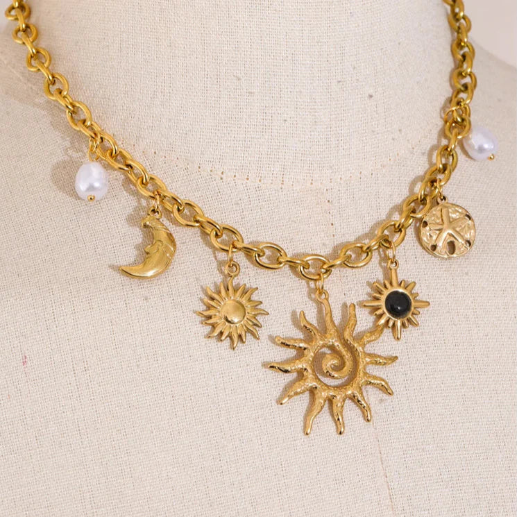 Collier avec Pendentif Soleil et Lune Femme