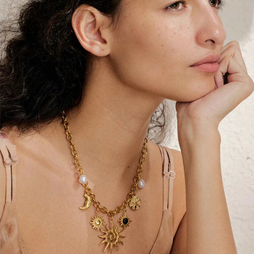 Collier avec Pendentif Soleil et Lune Femme