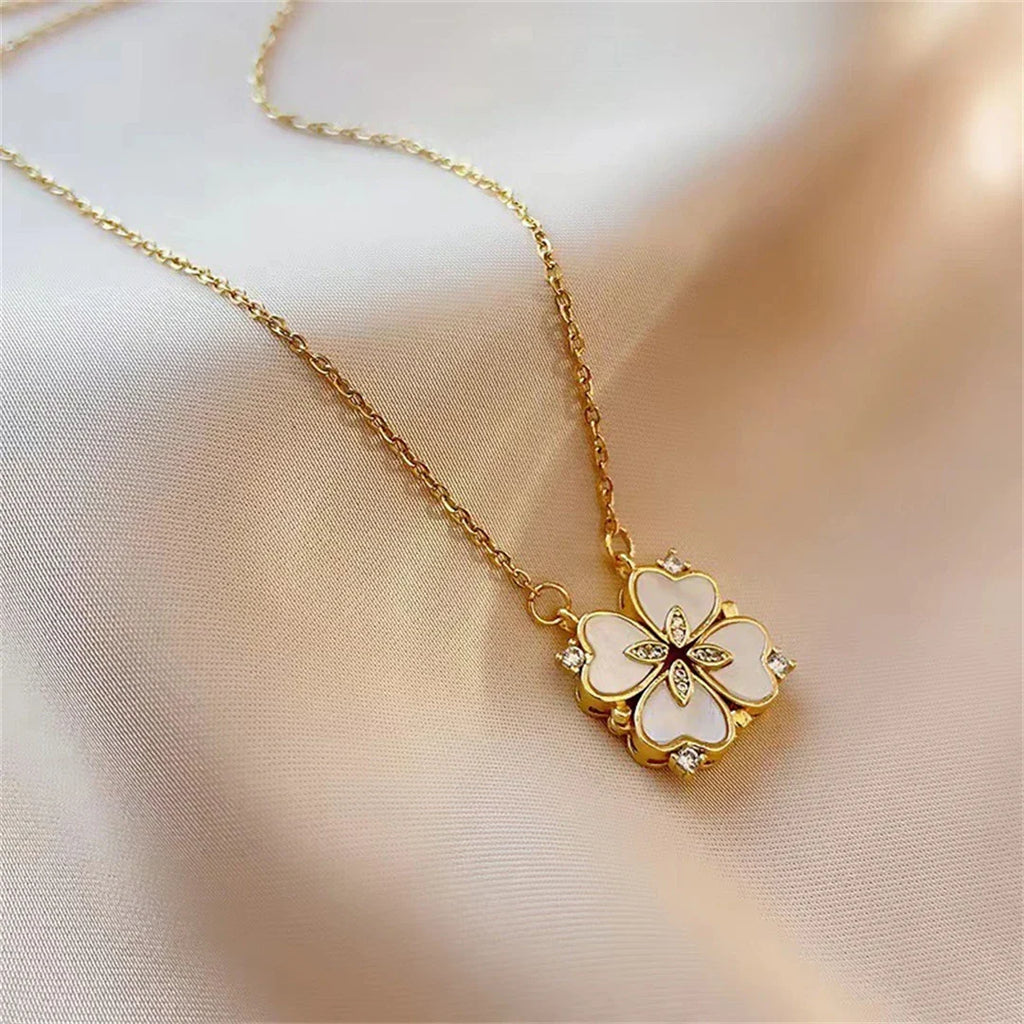 Náhrdelník na krk s přívěskem čtyřlístku pro štěstí zlatý