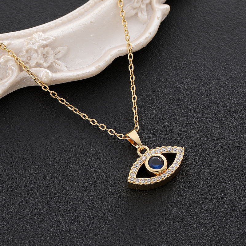 Collier Avec Pendentif Zircon Mauvais Oeil Lune Bleu Turc
