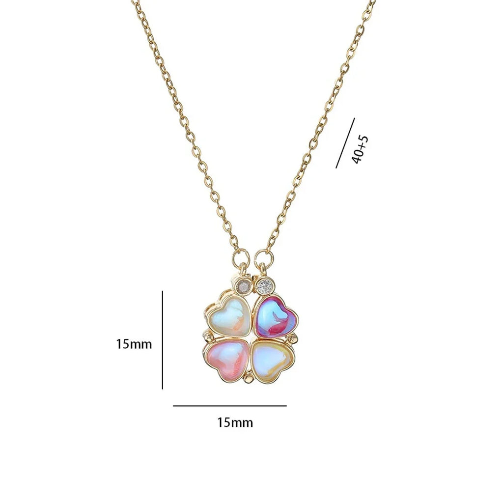 Collier avec Pendentifs Coeurs en Trèfle à 4 Feuilles