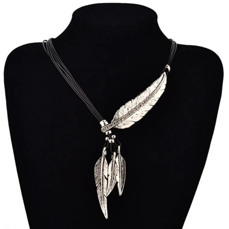 Collier avec Pendentif Plumes argent