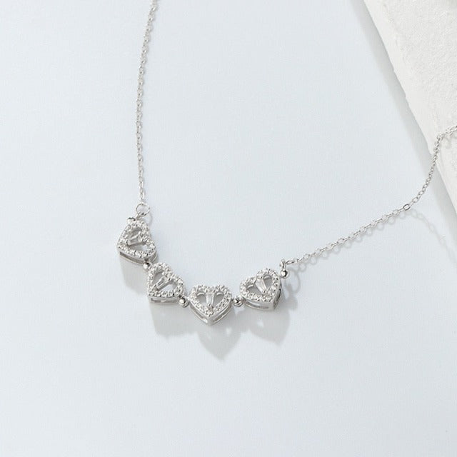 Halskæde Hjerte Firkløver med 4 Blade Held og Lykke Vedhæng i Sølv