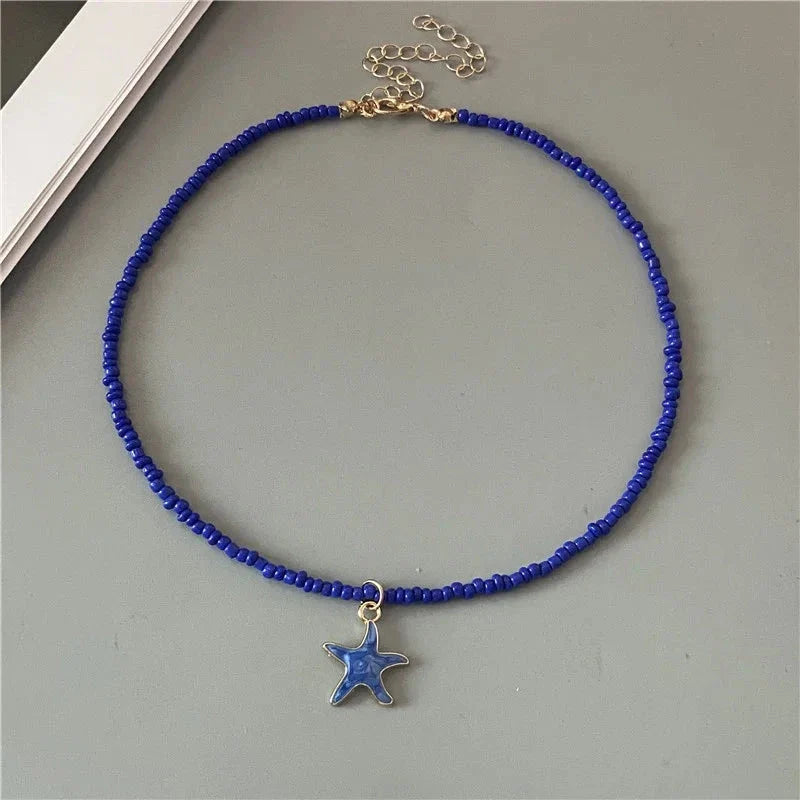 Collier Coquillage Etoile de Mer Colorée bleu