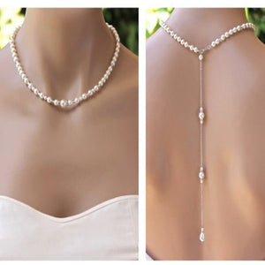 Collier de Dos Mariage avec Perles pour Femme