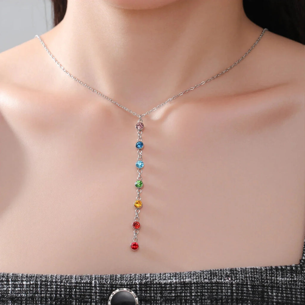 Collier de Protection avec Long Pendentif en Pierres 7 Chakras argent