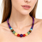 Beskyttelseshalskjede med anheng i 7 chakra steiner ametyst