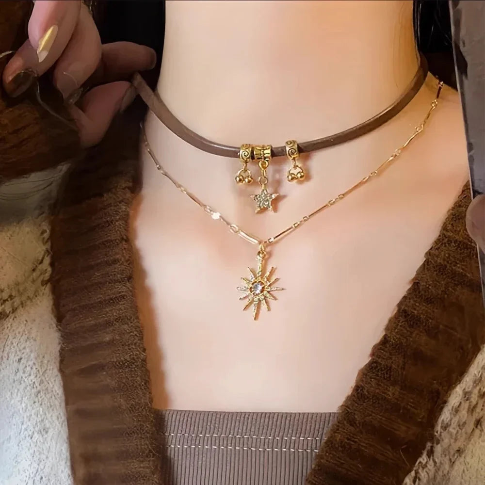 Collier Double Pendentif Soleil