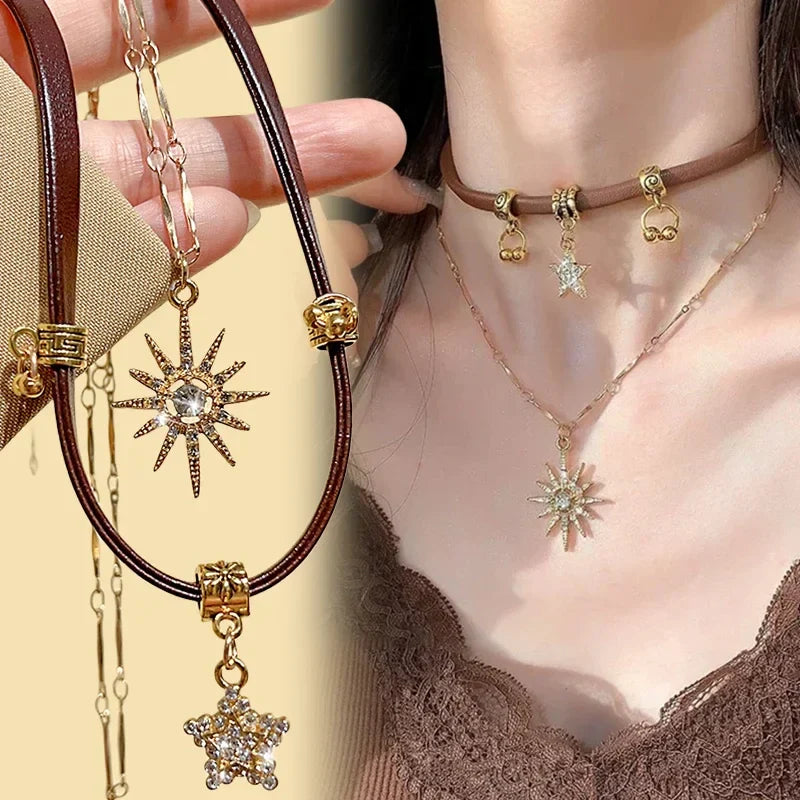 Collier Double Pendentif Soleil