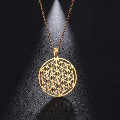 Halskæde Livets Blomst Perler Vedhæng Mandala Herre Dame Dawapara guld