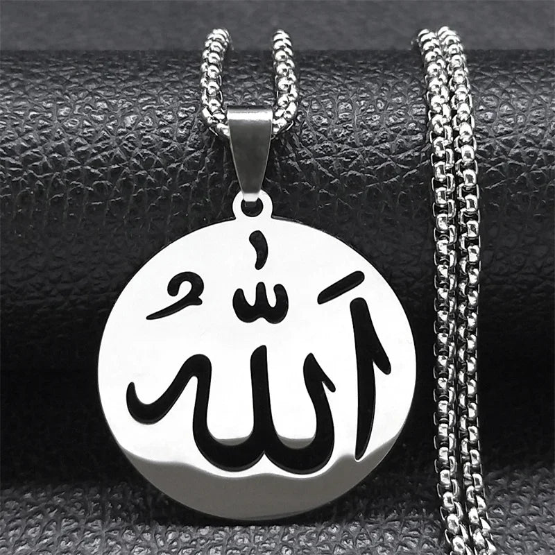 Dlouhý náhrdelník s přívěskem Allah islám muslimský pro muže nebo ženy stříbrný
