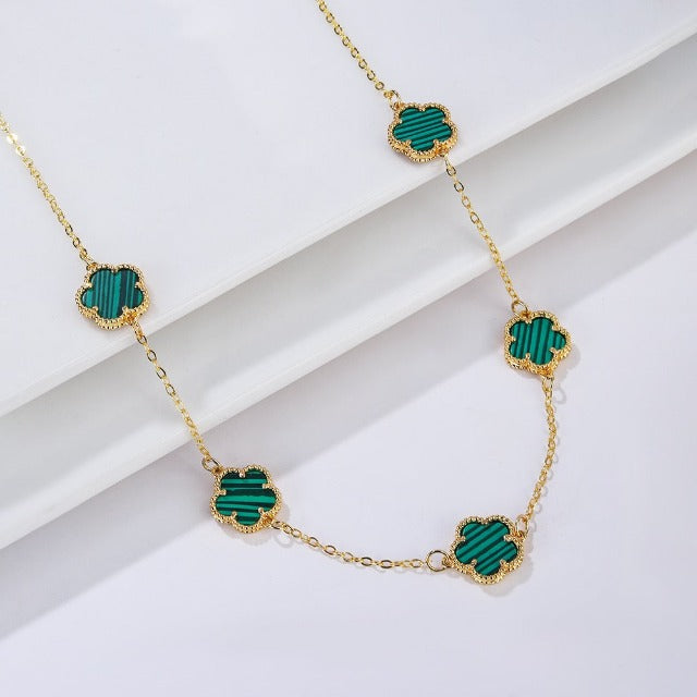 Halskæde Guld Agat Hvid Perlemorskløver Gaveidé Smykker til kvinder