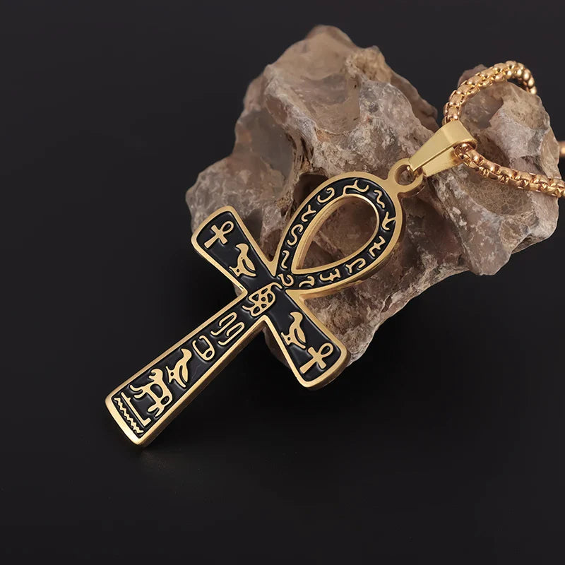 Halskæde Vedhæng Amulet Ankh Kors Egypten guld stil 1