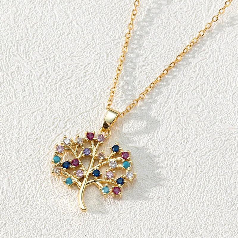 Collier Pendentif Arbre de vie avec Perles Multicolores b