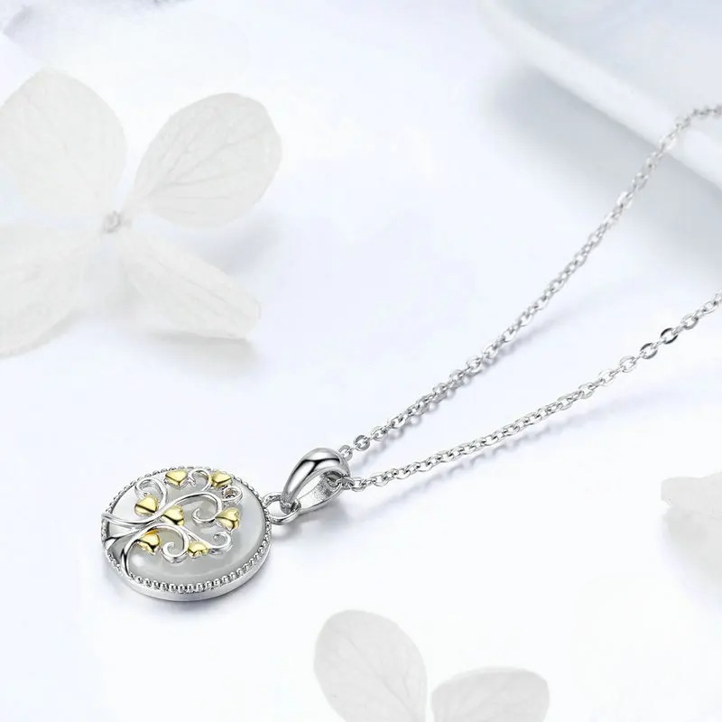 Collier Pendentif Arbre de Vie Blanc