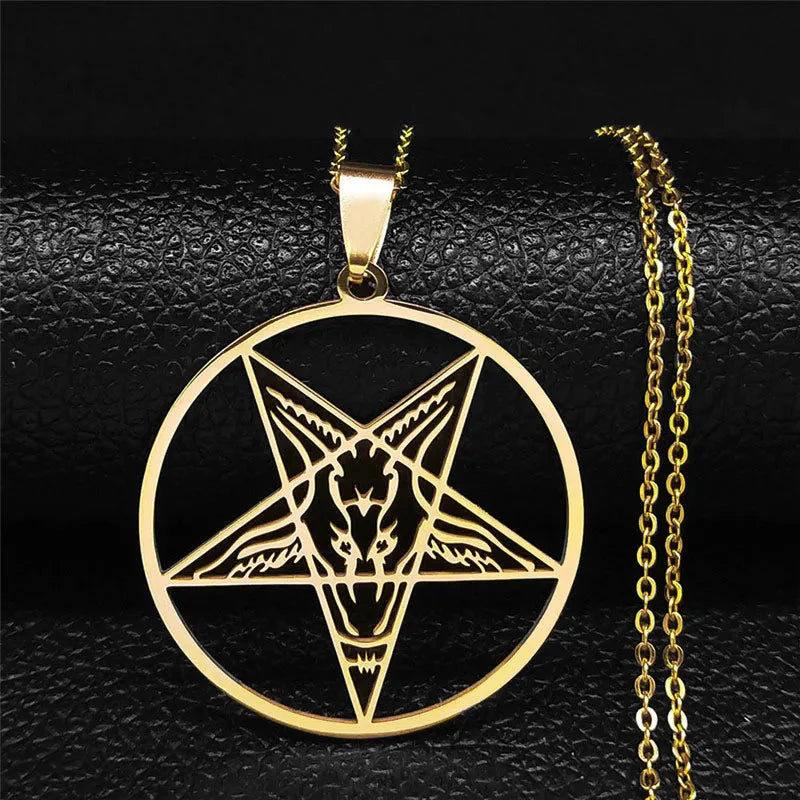 Collier Pendentif Baphomet Satan Gothique or