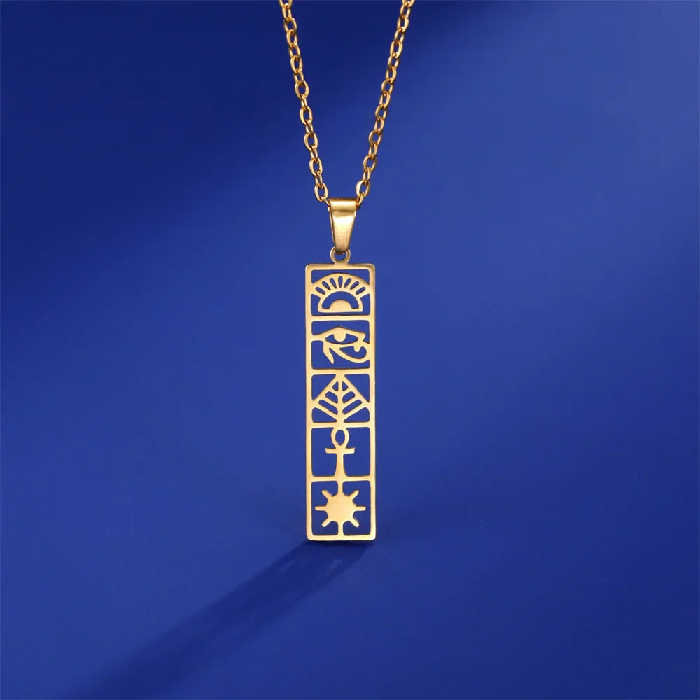Collier Pendentif Cartouche Hiéroglyphes Egypte or style 1