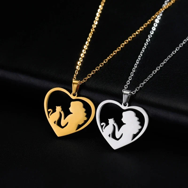 Halskæde med kattevedhæng & ejer sølv guld