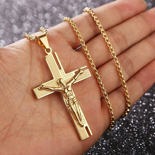 Halskæde & Vedhæng Korsfæstelse Herre Jesus Kors guld