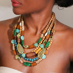 Perle og grøn træ vedhæng halskæde