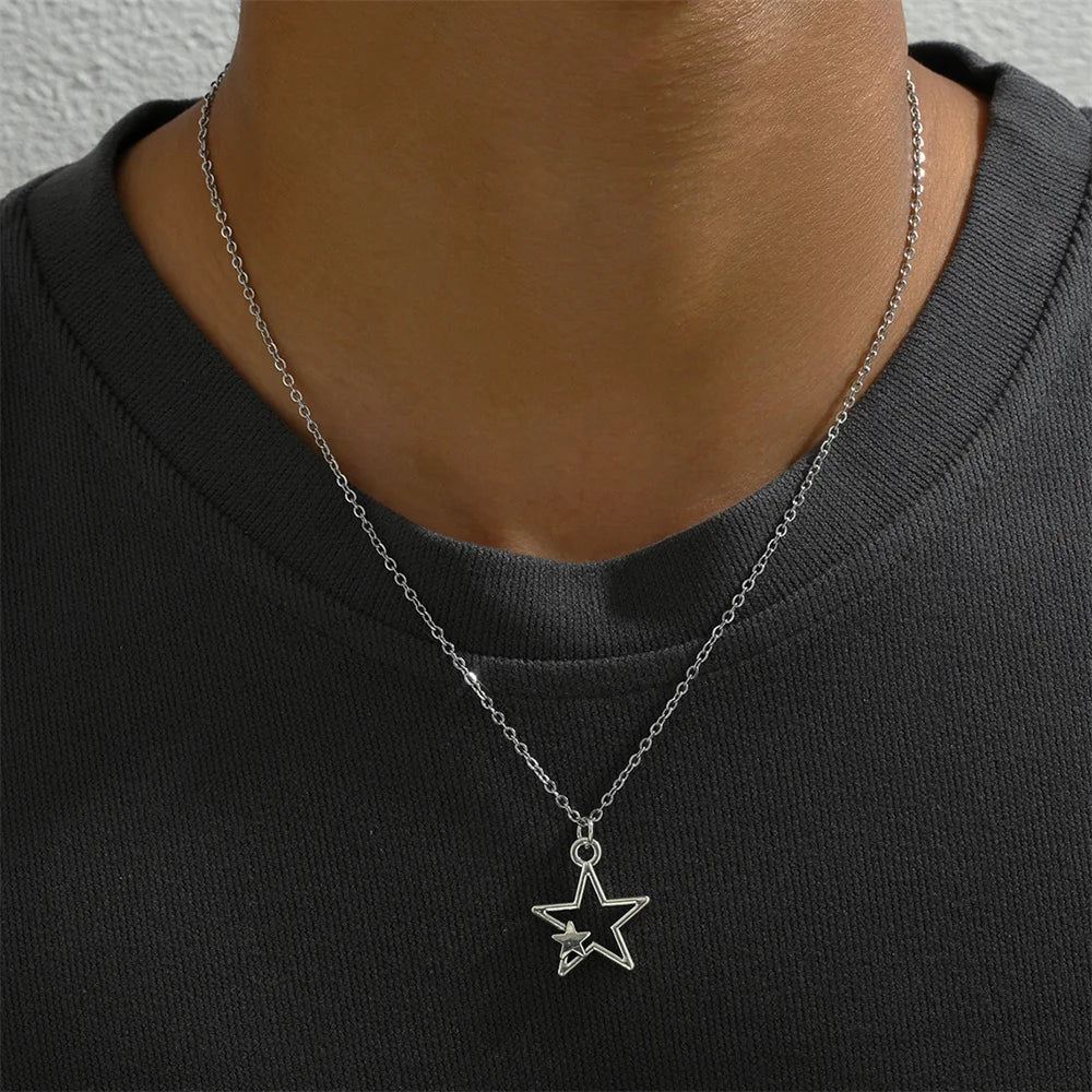 Collier Pendentif Double Etoile