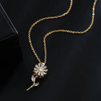 Halskæde med drejelig solsikkeblomst vedhæng, antistress guld