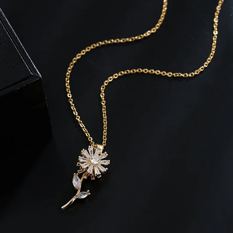 Halskæde med roterende solsikkeblomst vedhæng, anti-stress guld