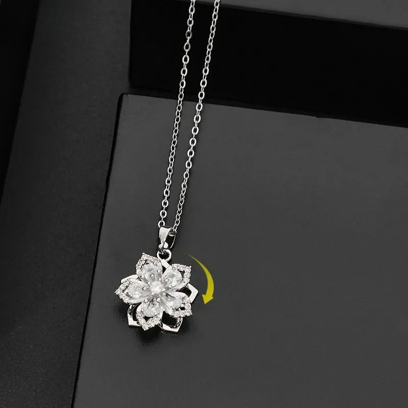 Collier Pendentif Fleur Tournante Anti-Stress argent