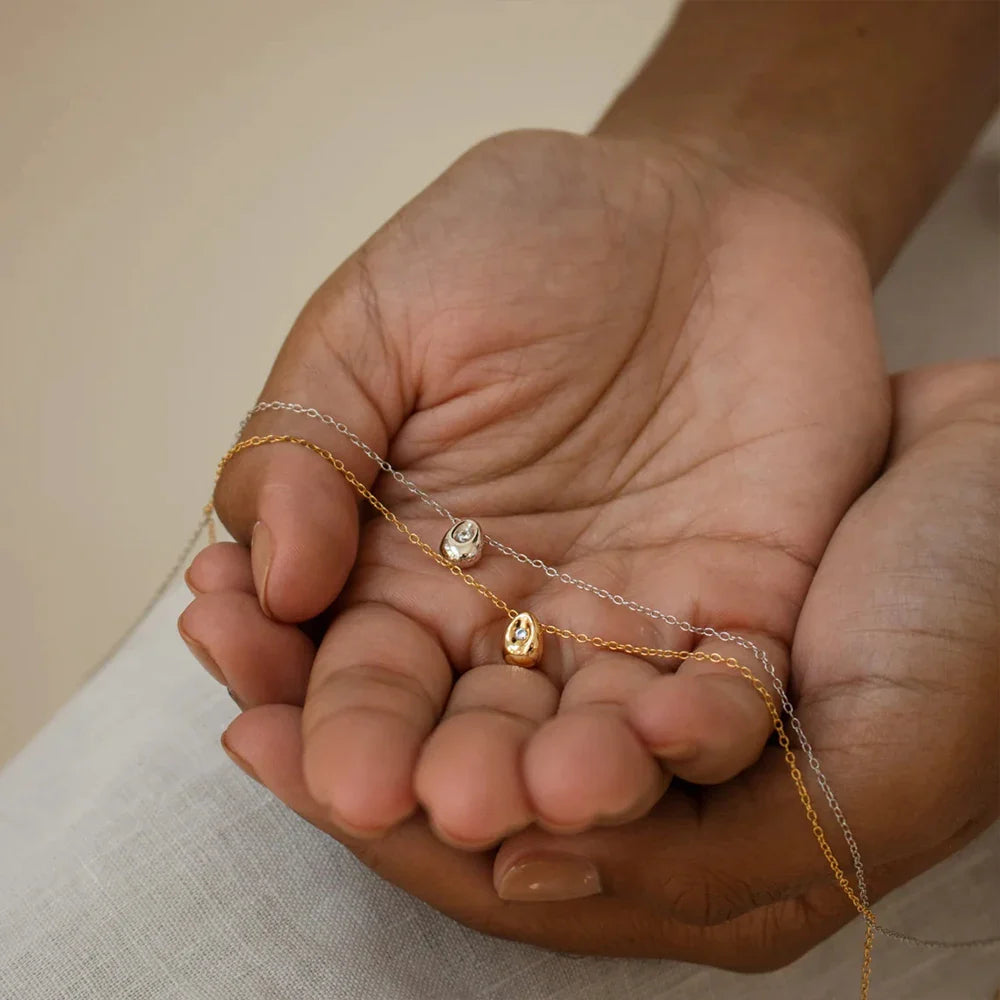 Vanddråbe Vedhæng Halskæde med Zircon Perle i Sølv