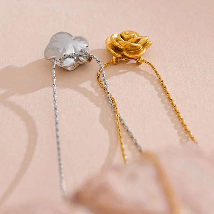 Halskæde Vedhæng Stor Rose Blomst sølv