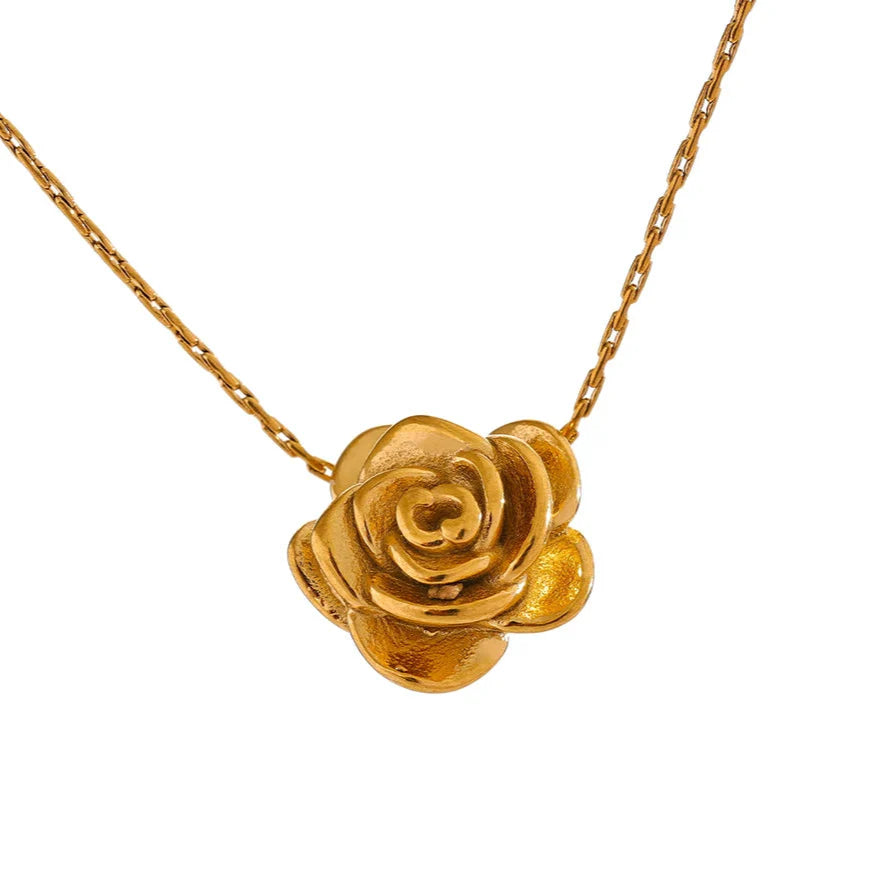 Halskæde Vedhæng Stor Rose Blomst guld