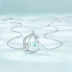 Náhrdelník s přívěskem měsíce ze zirkonu a kočky