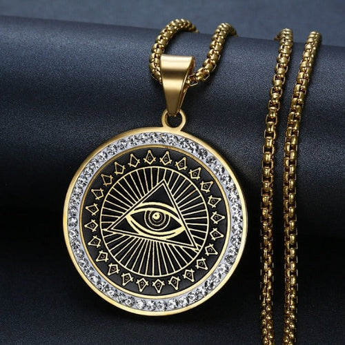 Halskæde Vedhæng Oplysningens Øje Pyramide Illuminati guld