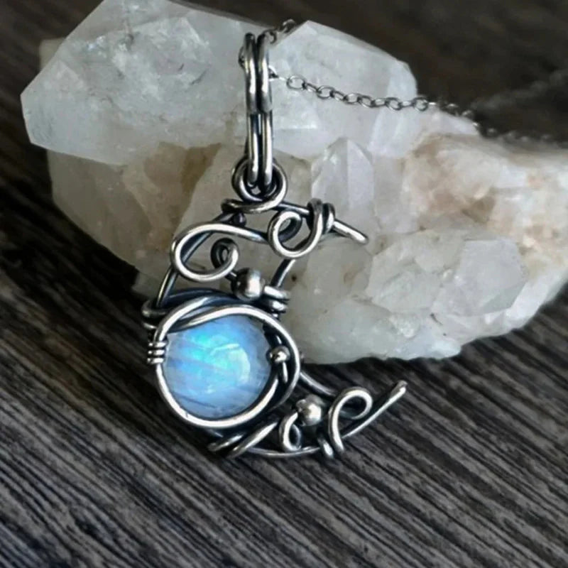 Collier Pendentif Pierre de Lune Vintage c