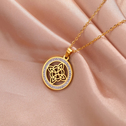 Halsband med hänge Wiccan Häxknut Skyddsamulett för kvinnor guld