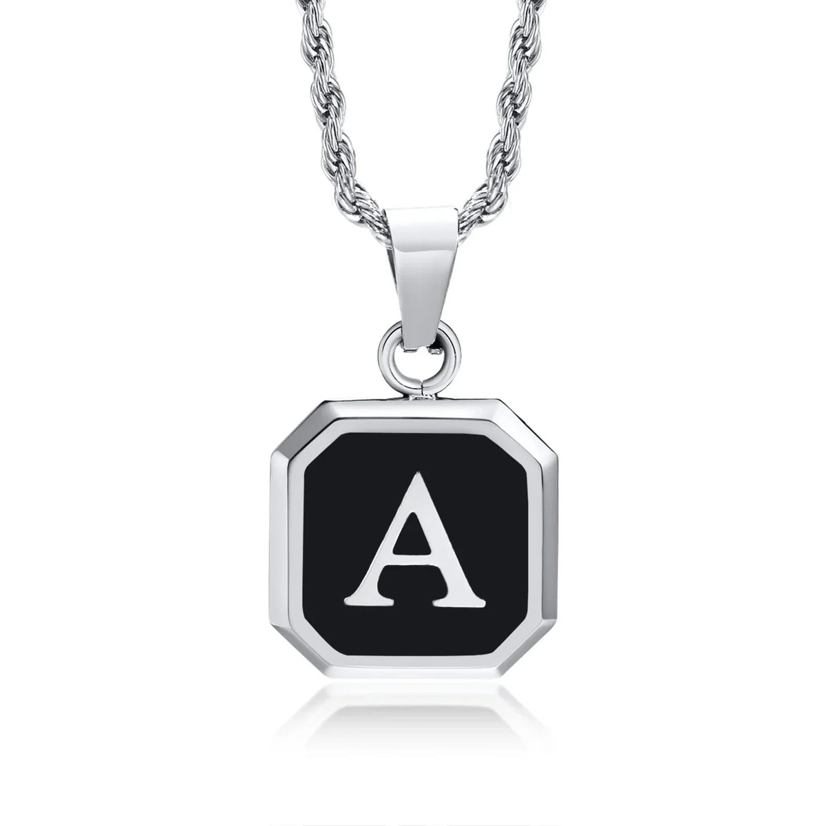 Collier homme avec pendentif hexagonale initiale a