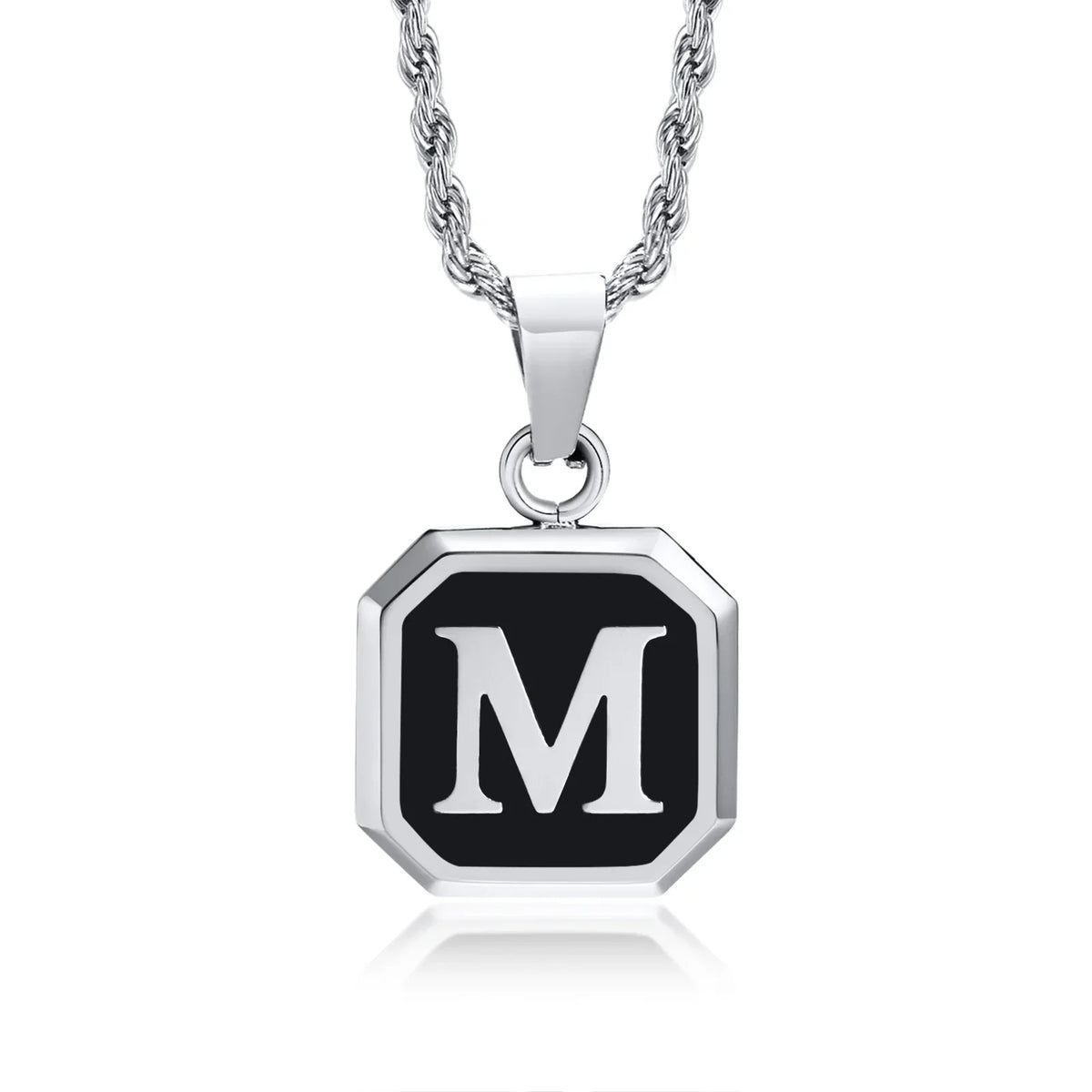 Collier homme avec pendentif hexagonale initiale m