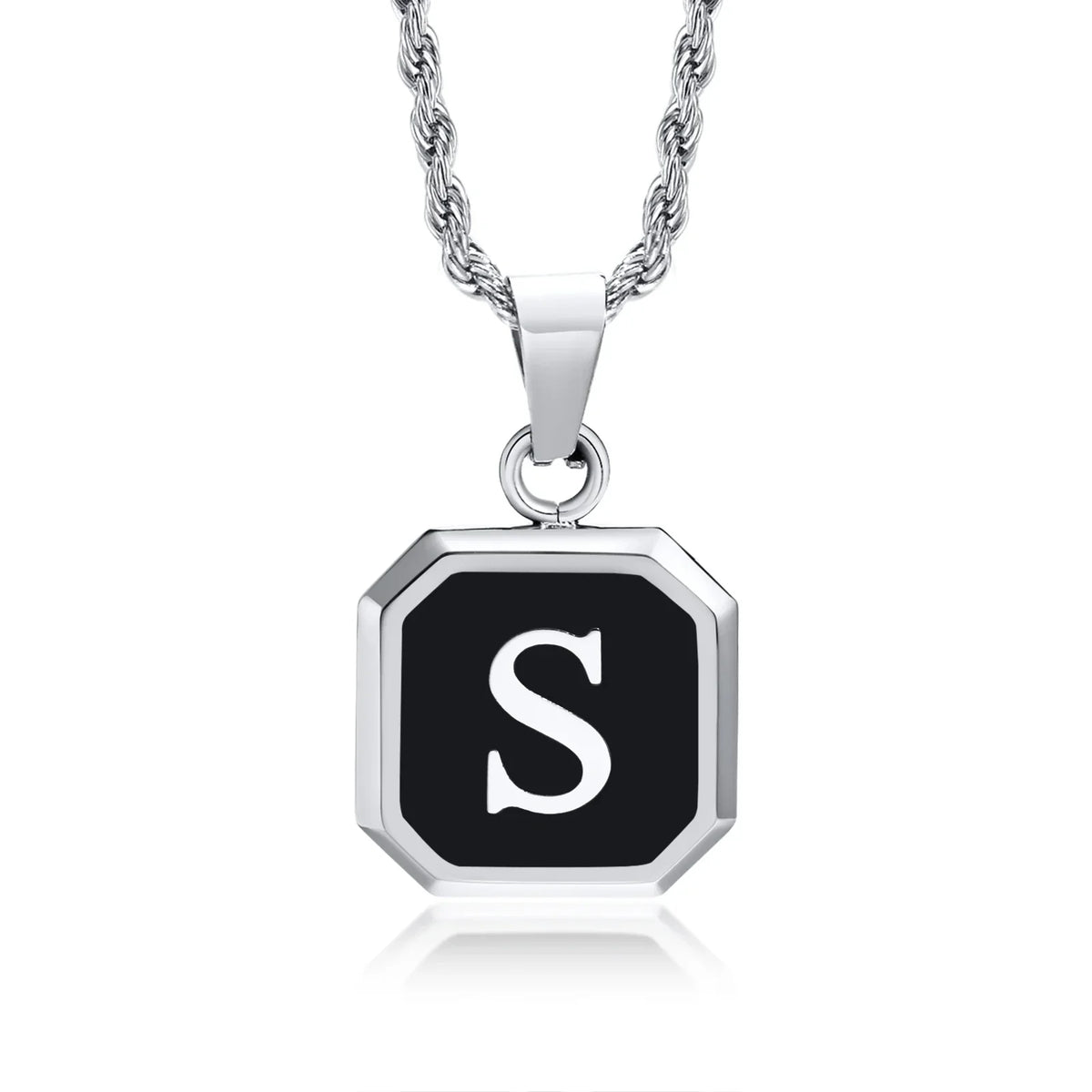 Collier homme avec pendentif hexagonale initiale s