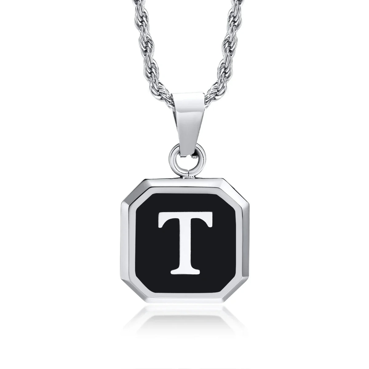 Collier homme avec pendentif hexagonale initiale t