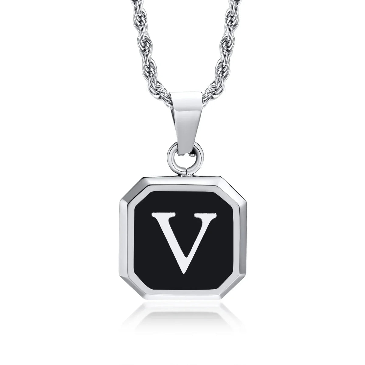 Collier homme avec pendentif hexagonale initiale v