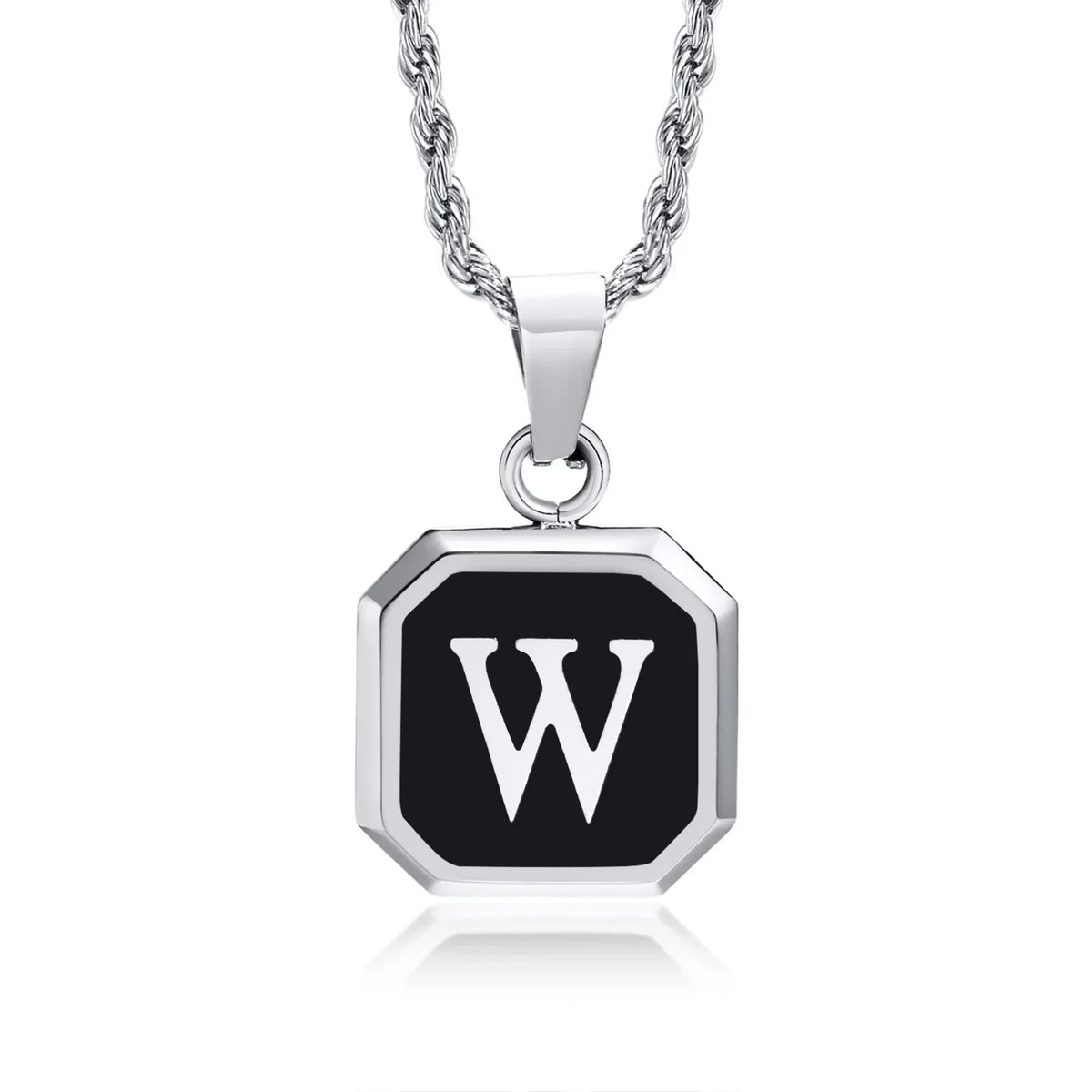Collier homme avec pendentif hexagonale initiale w