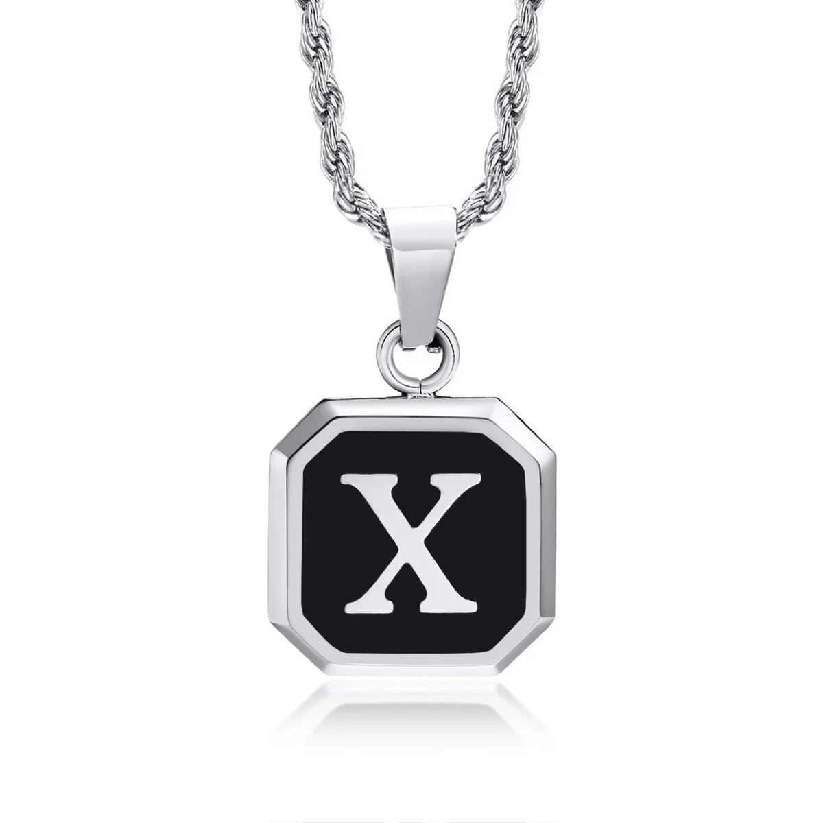 Collier homme avec pendentif hexagonale initiale x